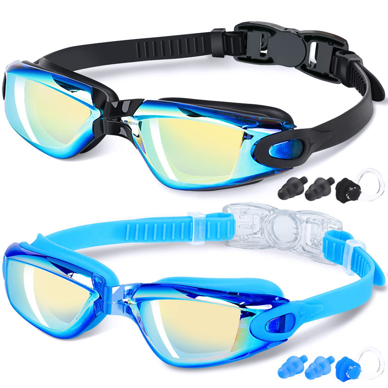 Braylin Kids Swim Goggles, 2-Pack Swimming Goggles for Children, Teens, Boys or Girls, Anti-Fog Clear Vision Swim Pool Goggle 01.black(ultra Mirror Lens) + Blue(ultra Mirror Lens) - NewNest Australia