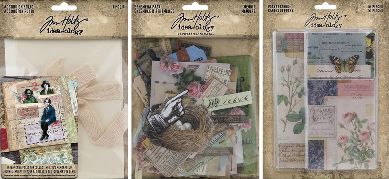 Tim Holtz Idea-Ology 2022 Accordion Folio, Pocket Cards and Memoir Ephemera Pack - 3 Item Bundle - NewNest Australia