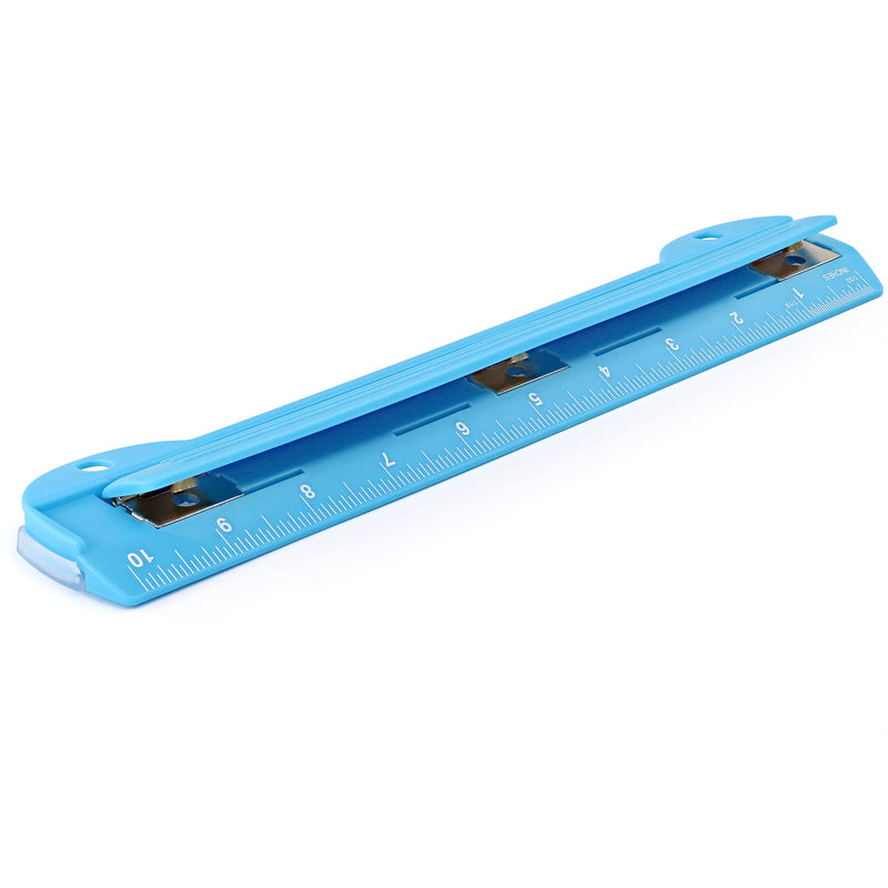 3 Hole Punch Blue, Portable Hole Puncher for 3 Ring Binder, 5 Sheets Capacity, Removable Chip Tray, 10” Ruler for School, Office, Also Available in Purple, Pink, Green, Red, Grey, 1 Pc-by Enday - NewNest Australia