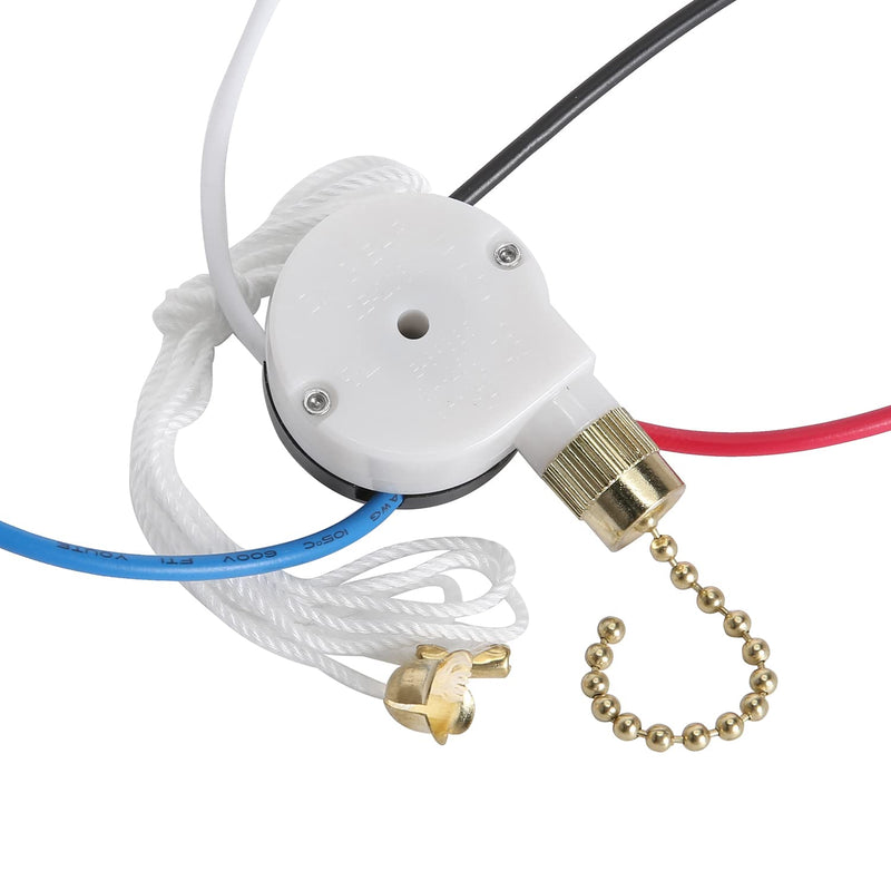 Ceiling Fan Switch Kit Zing Ear ZE-208S E89885 3 Speed 4 Wire Fan Switch Pull Chain Ceiling Fan Switch Speed Control Switch with Rope for Ceiling Fans, Wall Lamps, Cabinet Light, Brass - NewNest Australia
