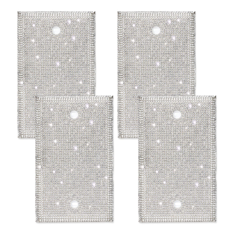 4Pcs Bling Light Switch Cover Shiny Silver Rhinestones Wall Plate Light Switch Wall Plate Cover Sparkly Diamond Plate Outlet Decorative Glitter Outlet Covers (Blank Flat) Blank Flat - NewNest Australia