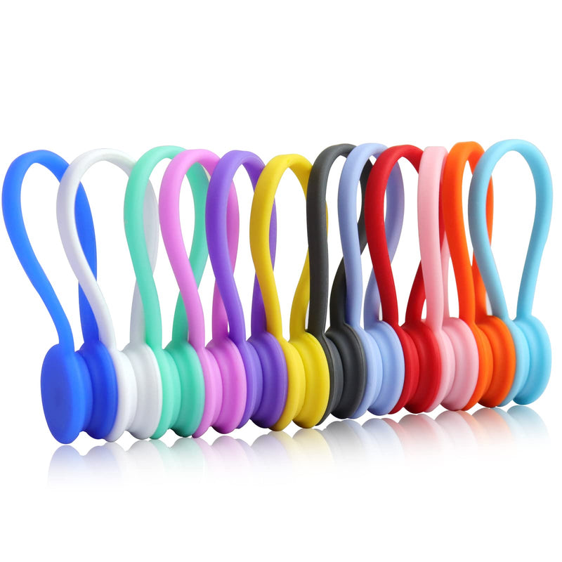 12 Pack Reusable Silicone Magnetic Cable Ties,Magnetic Cable Clips for Bundling and Organizing Headphone Cables,USB Charging Cords, Hanging & Holding,Stitching Fabric Magnetic Twist Ties - NewNest Australia