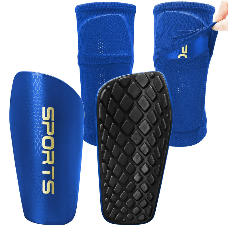 Shin Guards Soccer Youth, Shin Guards Kids with Upgraded Non-Slip Pockets Sleeves, Breathable Child Calf Cushioning Protective Gear for 3-15 Years Old Boys Girls Kids Teenagers blue Medium - NewNest Australia