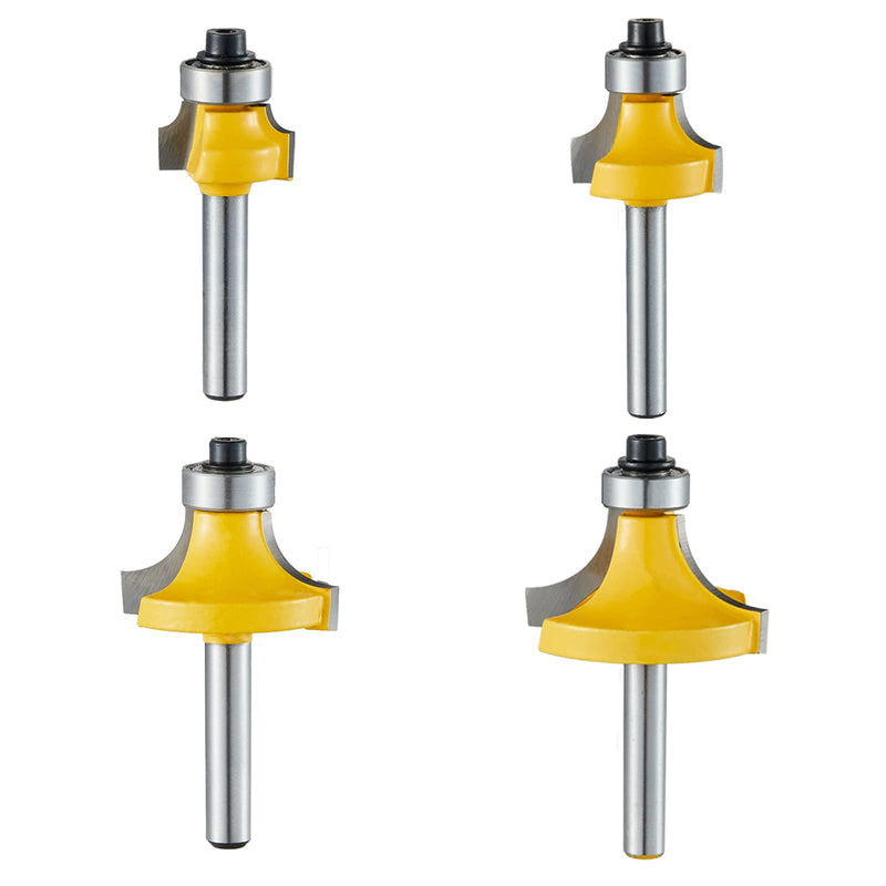 1/4-InchShankRoundoverEdgingRouterBitSet,Woodworking Milling Cutter Tools Corner Rounding Edge-Forming Bit Set,Corner Grinding Edge roundover Router bit1/8", 1/4", 3/8", 1/2" Radius (4 Pack) 4 - NewNest Australia