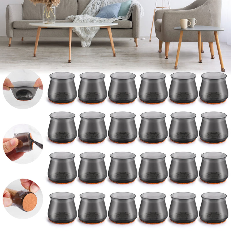 24PCS Upgraded Silicone Chair Leg Floor Protectors for Hardwood Floors, Rubber Chair Feet Protector, Felt Bottom Furniture Leg Pads, Anti-Slip Round&Square Cap Covers to Scratch and Reduce Noise Black Clear - NewNest Australia