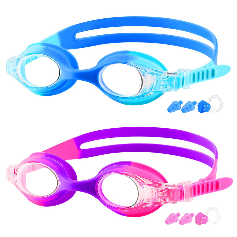 COOLOO Kids Goggles for Swimming for Age 3-15, 2 Pack Kids Swim Goggles with Nose Cover, No Leaking, Anti-Fog, Waterproof A-blue & Purple - NewNest Australia