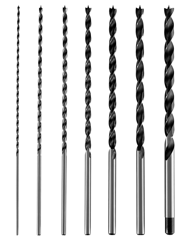 VASGOR 12“ Long Brad Point Drill Bit Set - Extra Long Carbon Steel Wood Drill Bit Set for Hardwood, Plywood, Plastic, 7 Sizes: 1/8'', 3/16'', 1/4'', 5/16'', 3/8'', 7/16'', 1/2'' - NewNest Australia