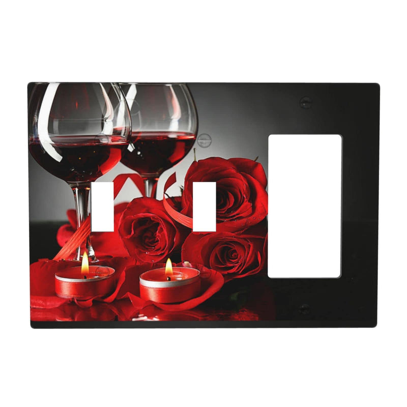 Red Wine Rose And Candle Light Switch Cover Decorative 3-Gang Combination Switch Plate - Toggle/Toggle/Decora Size 4.5" X 6.38"Inch 2 Gang Toggle / Rocker 11783 - NewNest Australia