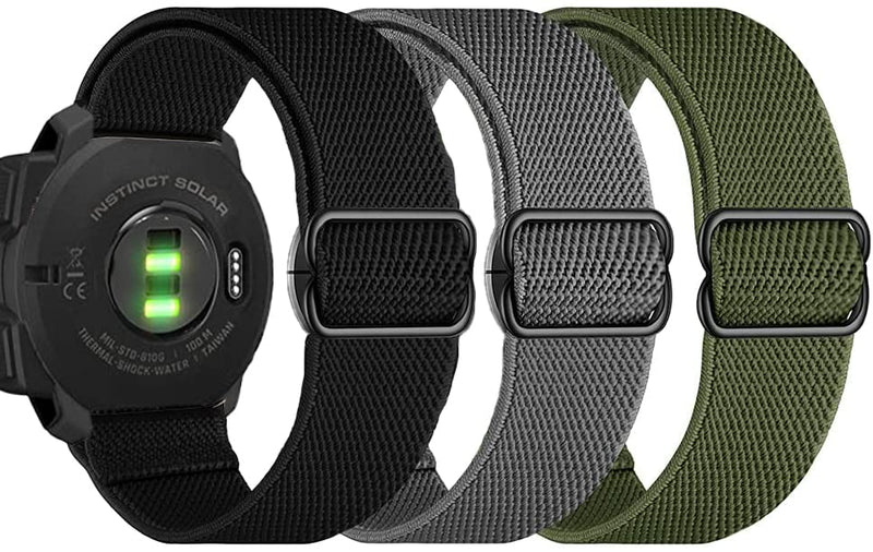 Olytop Elastic Bands for Garmin Instinct/Instinct 2 Solar, 22mm Soft Stretchy Nylon Ultra-light Wristband Replacement Strap for Garmin Instinct Tactical/Esports/Solar/Tide/Tactical Smartwatch, 3 Pack Black+Army Green+Gray - NewNest Australia