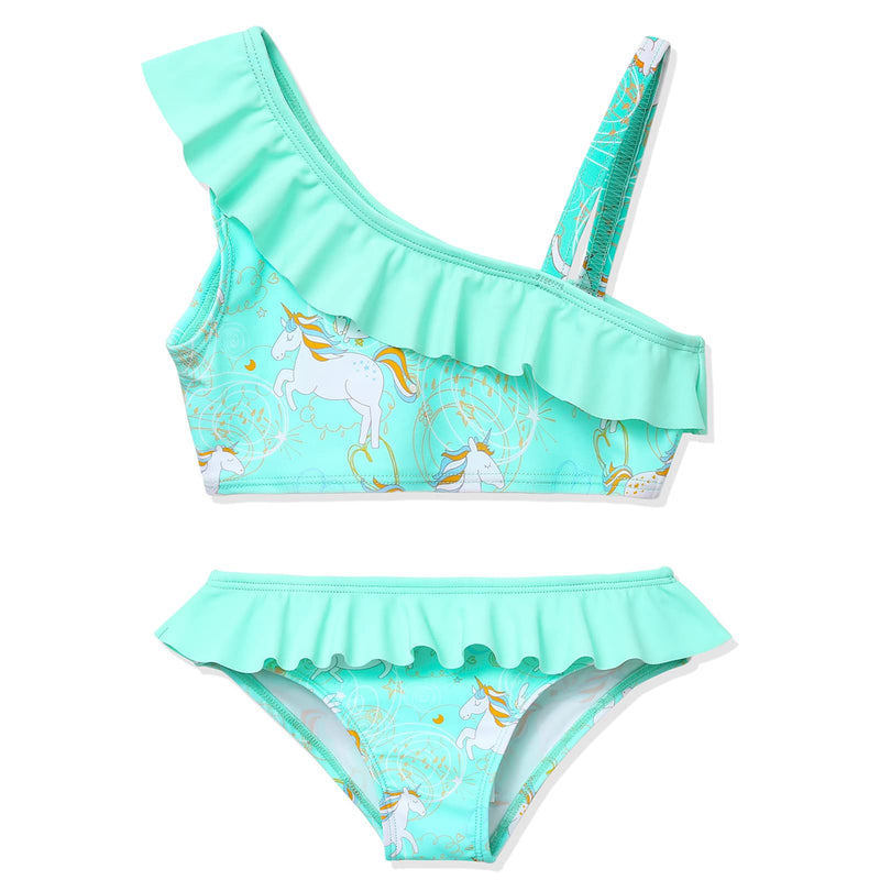 Phineein Girls Tankini 2-Piece Swimwear Tropical Fruit Heart Print Bikini Ruffle Bathing Suit 5T Green Unicorn - NewNest Australia
