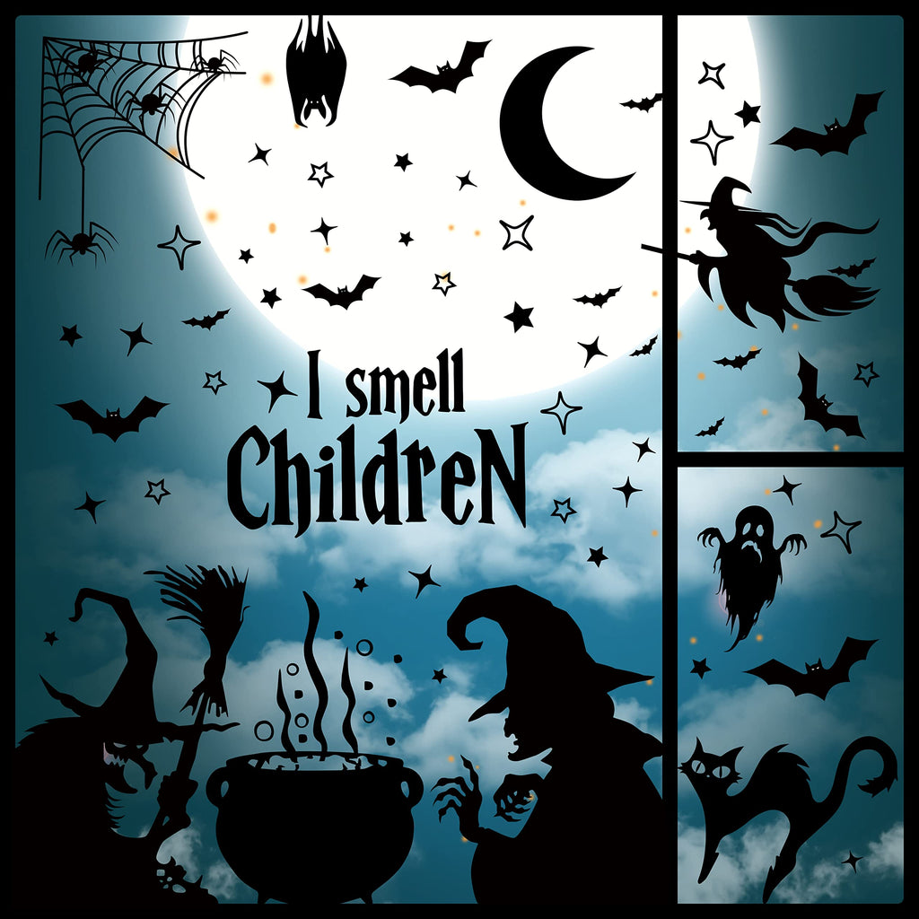WATINC 10 Sheets Halloween Wicked Witch Window Clings Black Bat Cat Spider Silhouette Large Glass Windows Decals Double Sided Stickers Scary Party Decorations Supplies for School Home Office Indoor - NewNest Australia