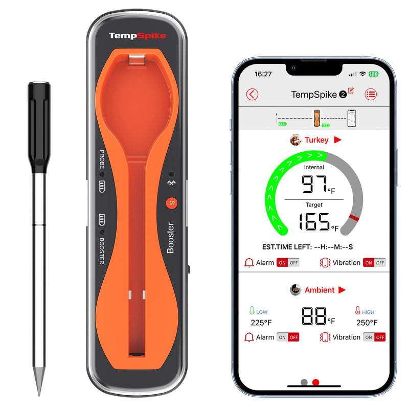 ThermoPro TempSpike 500FT Truly Wireless Meat Thermometer, Bluetooth Meat Thermometer for Grilling and Smoking, Meat Thermometer Wireless for BBQ Oven Smoker Rotisserie Sous Vide Orange - NewNest Australia