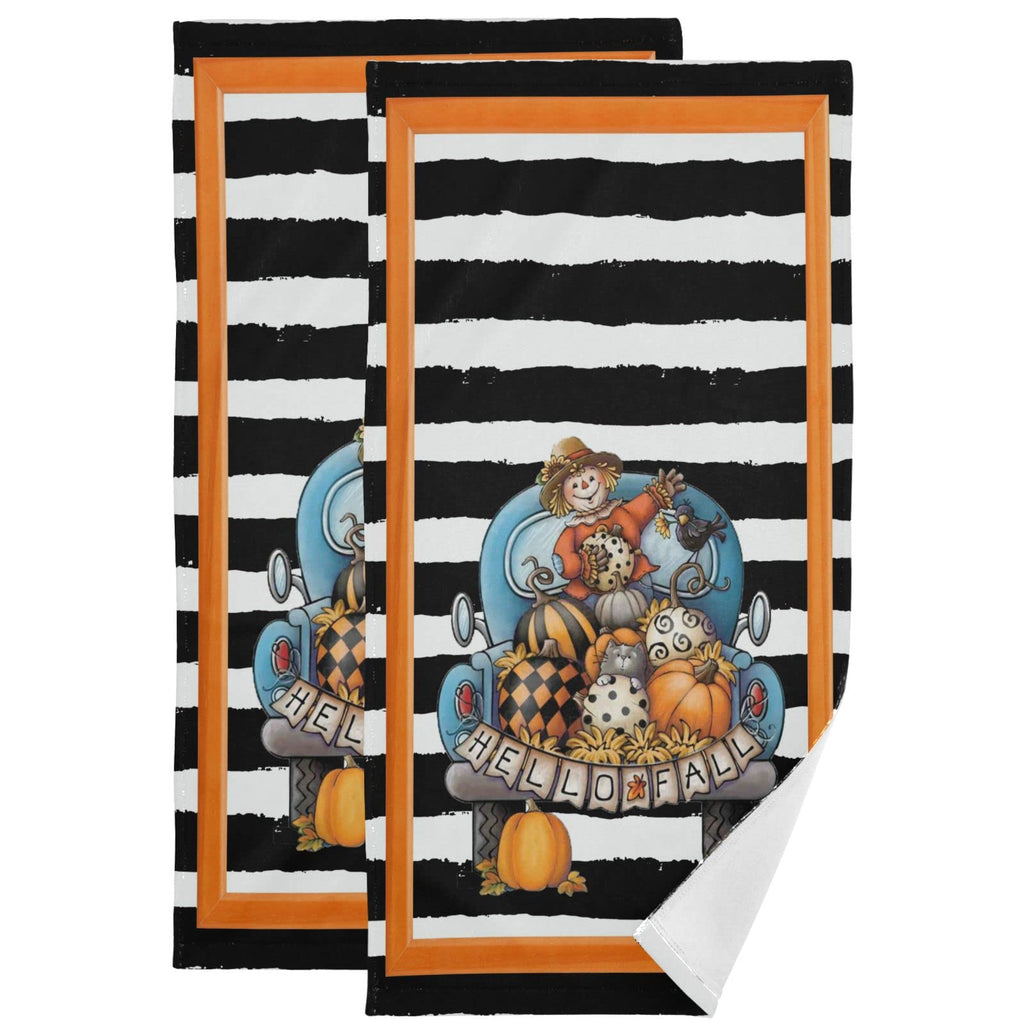 Hello Fall Pumpkin Truck Hand Bath Towel Shower Towels Set Autumn Maple Leaves Sunflower Scarecrow Black White Stripe Kitchen Hanging Face Fingertip Bathroom Towel Highly Absorbent 2pcs Fall Trunk - NewNest Australia