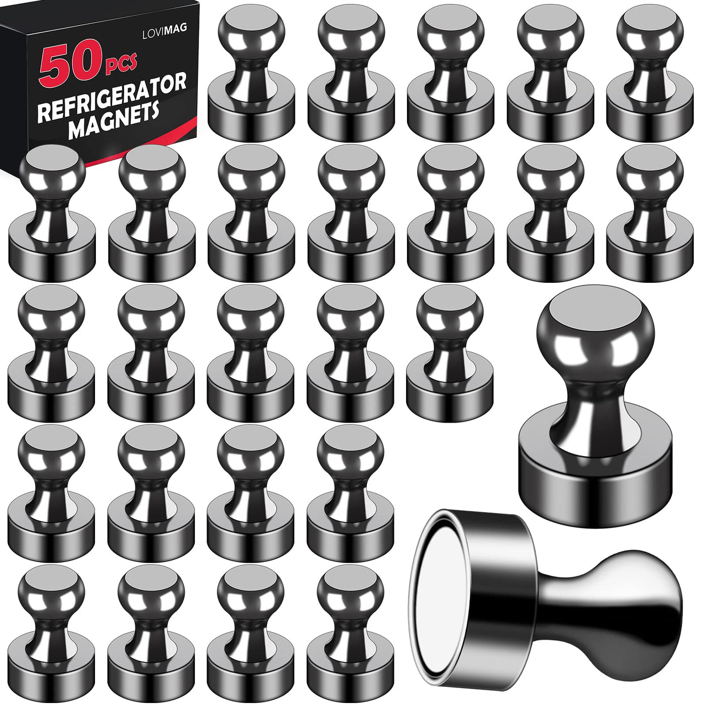 50Pcs Fridge Black Refrigerator for Whiteboard, Strong