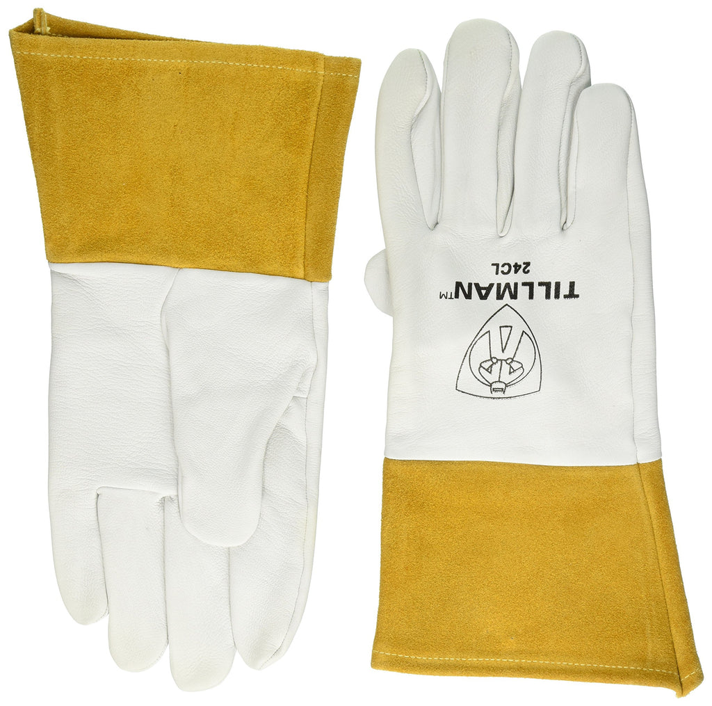 Tillman Large 14 14" Pearl and Gold Premium Top Grain Kidskin Unlined TIG Welders Gloves with 4" Cuff and Kevlar Thread Locking Stitch (Carded) - NewNest Australia