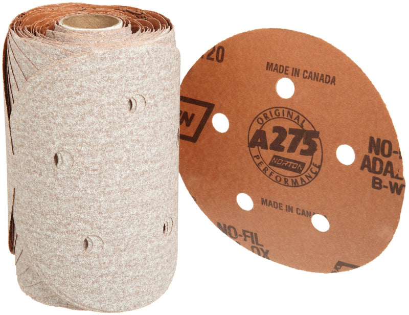 Norton A275 No-Fil Adalox Paper Vacuum Abrasive Disc, Fiber Backing, Pressure-Sensitive Adhesive, Aluminium Oxide, 5" Diameter, Grit 240 (Roll of 100) - NewNest Australia