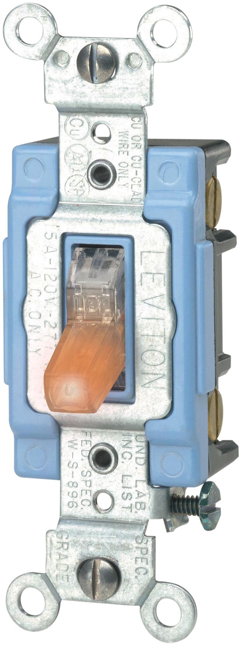 Leviton 1203-LHC 15 Amp, 120 Volt, Toggle Lighted Handle, Illuminated Off 3-Way AC Quiet Switch, Extra Heavy Duty Grade, Self Grounding, Back and Side Wired, Clear - NewNest Australia