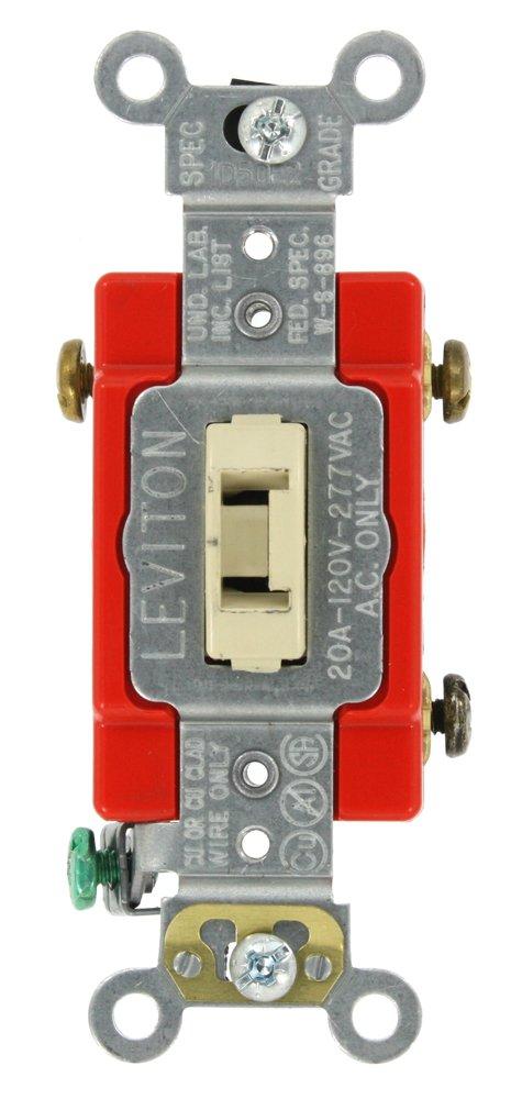 Leviton 1223-2IL 20-Amp, 120/277-Volt, Toggle Locking 3-Way AC Quiet Switch, Extra Heavy Duty Grade, Self Grounding, Back and Side Wired, Ivory - NewNest Australia