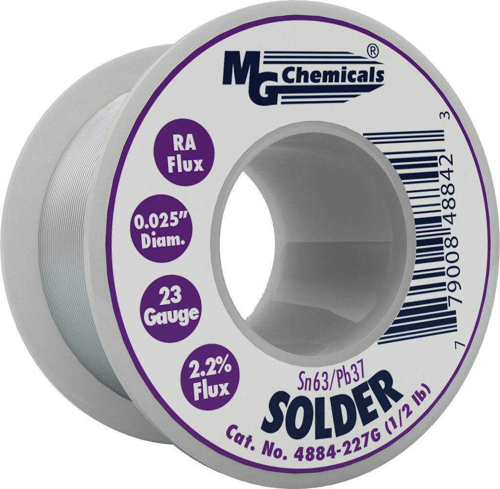 MG Chemicals - 4884-227G 63/37 Rosin Core Leaded Solder, 0.025" Diameter, 1/2 lbs Spool 1/2 Pound - NewNest Australia