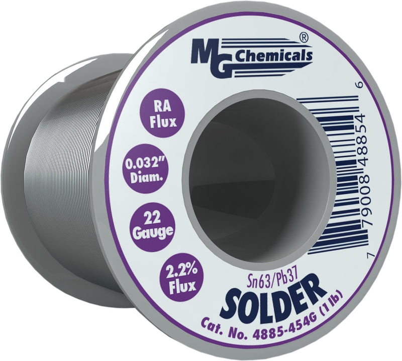 MG Chemicals - 4885-454G 63/37 Rosin Core Leaded Solder, 0.032" Diameter, 1 lb Spool, 1 Pound - NewNest Australia