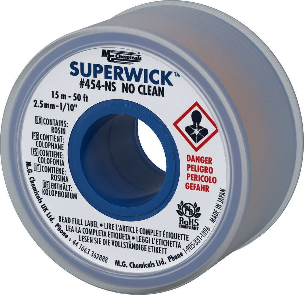 MG Chemicals - 454-NS Desoldering Braid #4 No Clean Super Wick Desoldering Braid, 0.1" Width x 50' Length, Blue - NewNest Australia