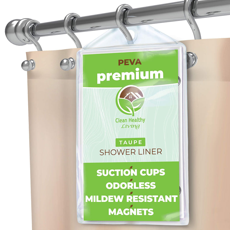 Clean Healthy Living Premium PEVA Taupe Shower Curtain Liner with Magnets & Suction Cups - 70 X 71 inches Long - NewNest Australia