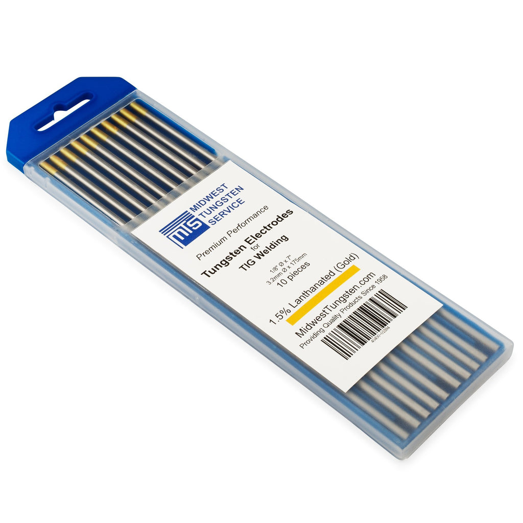 TIG Welding Tungsten Electrodes 1.5% Lanthanated (Gold, WL15) 10-Pack (1/8") 1/8" - NewNest Australia