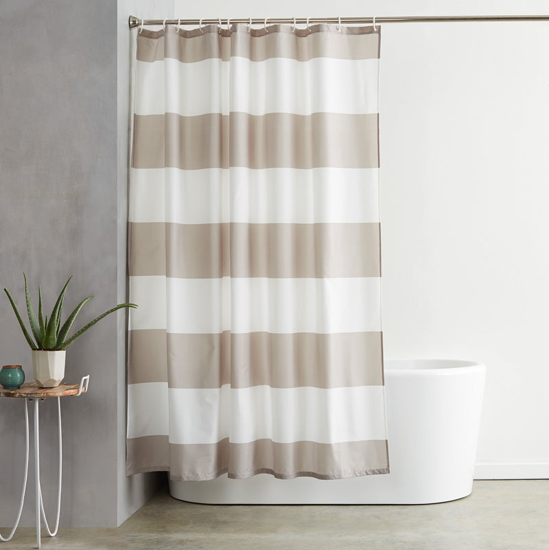 Amazon Basics Shower Curtain with Hooks, 72-Inch, Gray Stripe - NewNest Australia