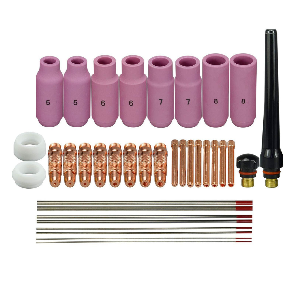 TIG Collet Body Back Cup & 2 Percent Thoriated TIG Tungsten Fit DB SR WP 17 18 26 TIG Welding Torch 36pcs - NewNest Australia