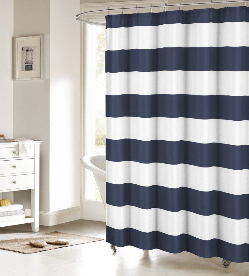 Fabric Shower Curtain: Nautical Stripe Design (Navy and White) 70" W x 72" L 70x72 - NewNest Australia