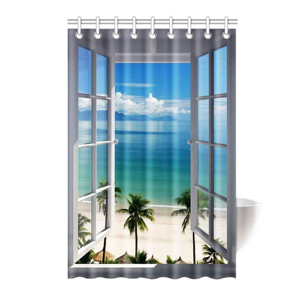 HommomH 48" x 72" Shower Curtain with Hooks Bathroom Waterproof Beach Window - NewNest Australia