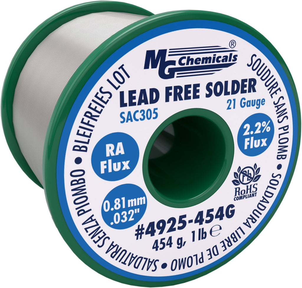 MG Chemicals SAC305, 96.3% Tin, 0.7% Copper, 3% Silver, Non leaded Solder, RA Flux, .81mm, 0.032" Dia. 454G - NewNest Australia