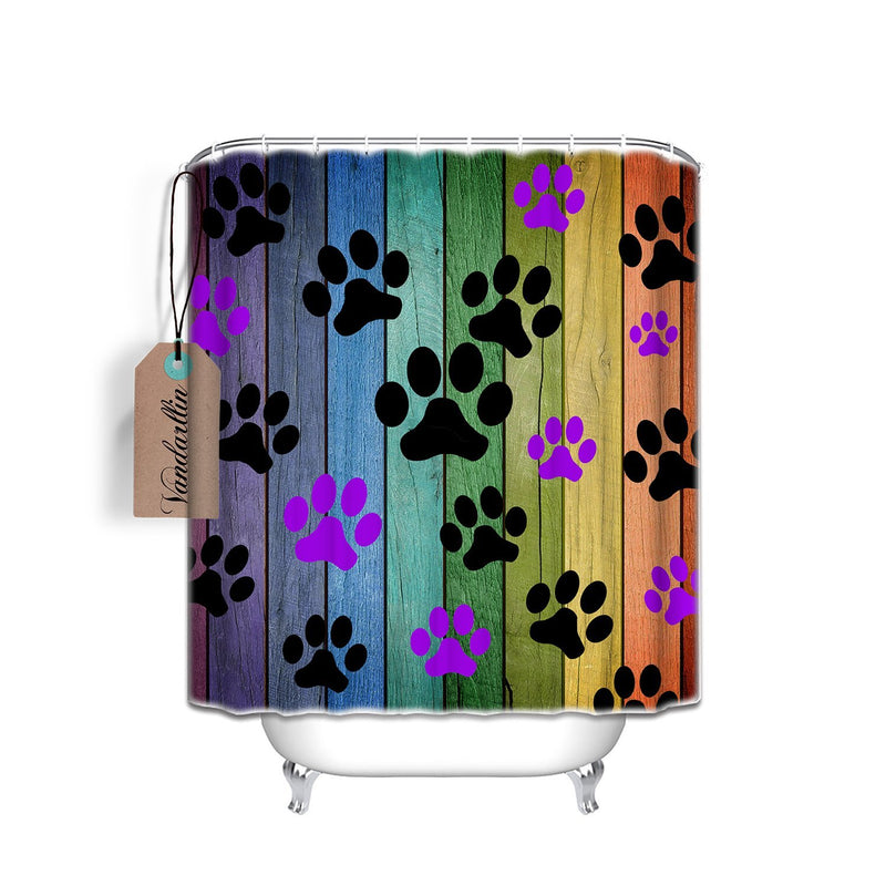 Vandarllin Dog Paw Prints Rustic Old Barn Wood Bathroom Shower Curtain Set with Hooks 66"x72", Waterproof Fabric Polyester, Multi Color Home Decoration 66x72 - NewNest Australia