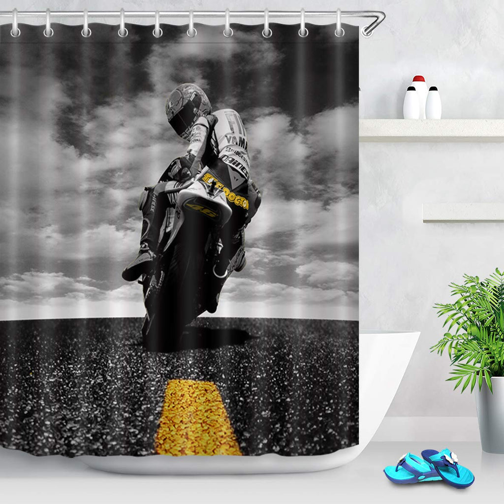 LB Custom Motorcycle Shower Curtain Shower Stall,Crazy Motorcycle Rider 3D Digital Printing Polyester Fabric Waterproof Bathroom Curtains Hooks,72 x 72 Inch 69''Wx72''L - NewNest Australia