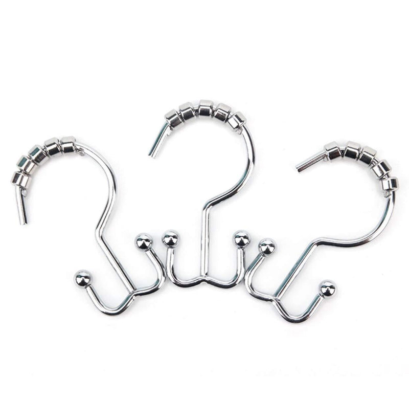 Happy Shopping Time Chrome Plated Double-Hook Shower Curtain Rings with Rollerrings, Set of 12 Hooks - NewNest Australia