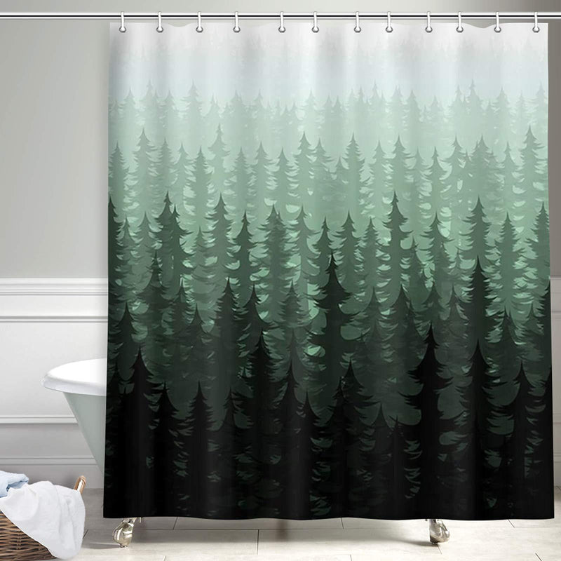 NYMB Rustic Nature Forest Shower Curtain, Watercolor Pine Trees Farmhouse Shower Curtains for Bathroom, Fantasy Fog Woodland Polyester Fabric Shower Curtain, Green Shower Curtain, Hooks Includ,69X70in 69"WX70"H - NewNest Australia