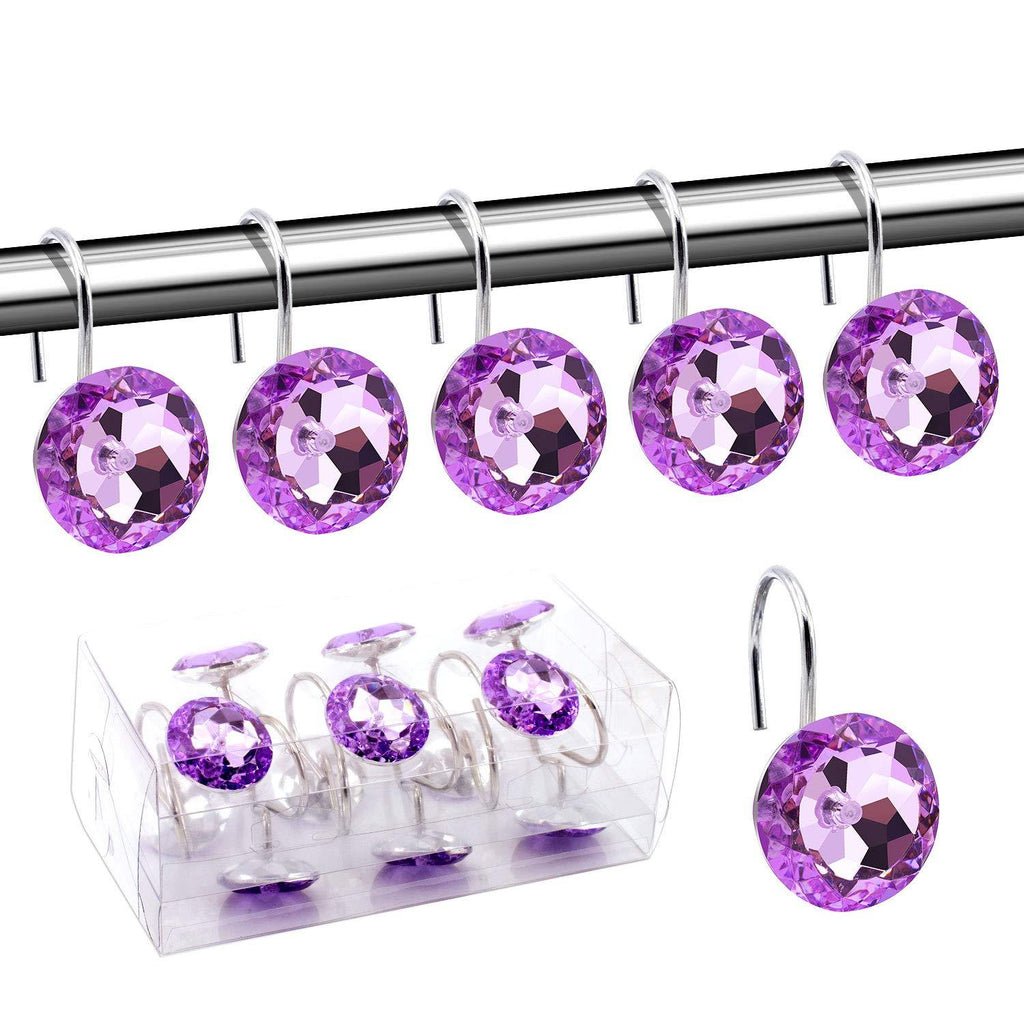 BEAVO Acrylic Fashion Decorative Home Rolling Purple Shower Curtain Hooks Rhinestones Bathroom Bath Baby Room Bedroom Living Room Decor Set of 12 Rings (Purple) - NewNest Australia