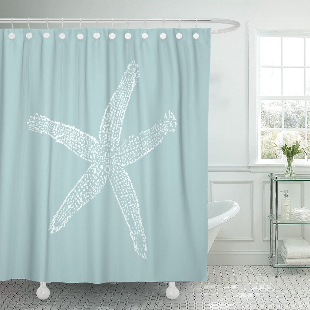 Accrocn Waterproof Shower Curtain Curtains Fabric Vintage Starfish Illustration Pastel Seafoam Blue 60x72 Inches Decorative Bathroom Odorless Eco Friendly 60"W x 72"L - NewNest Australia