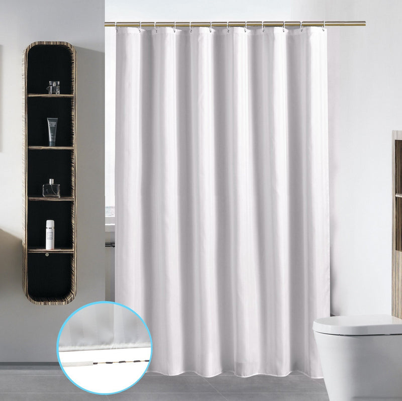 S·Lattye Extra Long Washable Shower Curtain Liner Bathroom Waterproof Fabric Cloth Polyester (Best Hotel Quality Friendly Damask Stripe) with Curved Plastic Hooks Set - 72 x 84, White 72" x 84" Stripe White - NewNest Australia