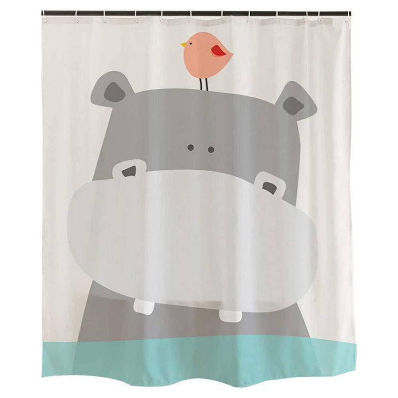 Ofat Home Cute Cartoon Hippo Kids Shower Curtain, Teal White Grey Animal Baby River Horse Bird Ocean Fabric Bath Curtain for Bathroom Sets with Hooks, 72x72 inch - NewNest Australia