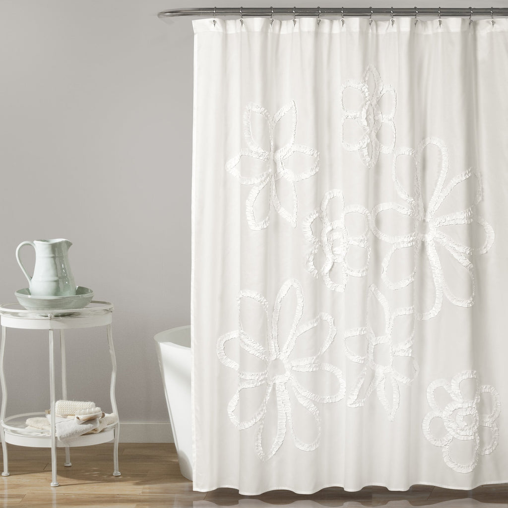 Lush Decor White Ruffle Flower Polyester Shower Curtain, 72" x 72" - NewNest Australia