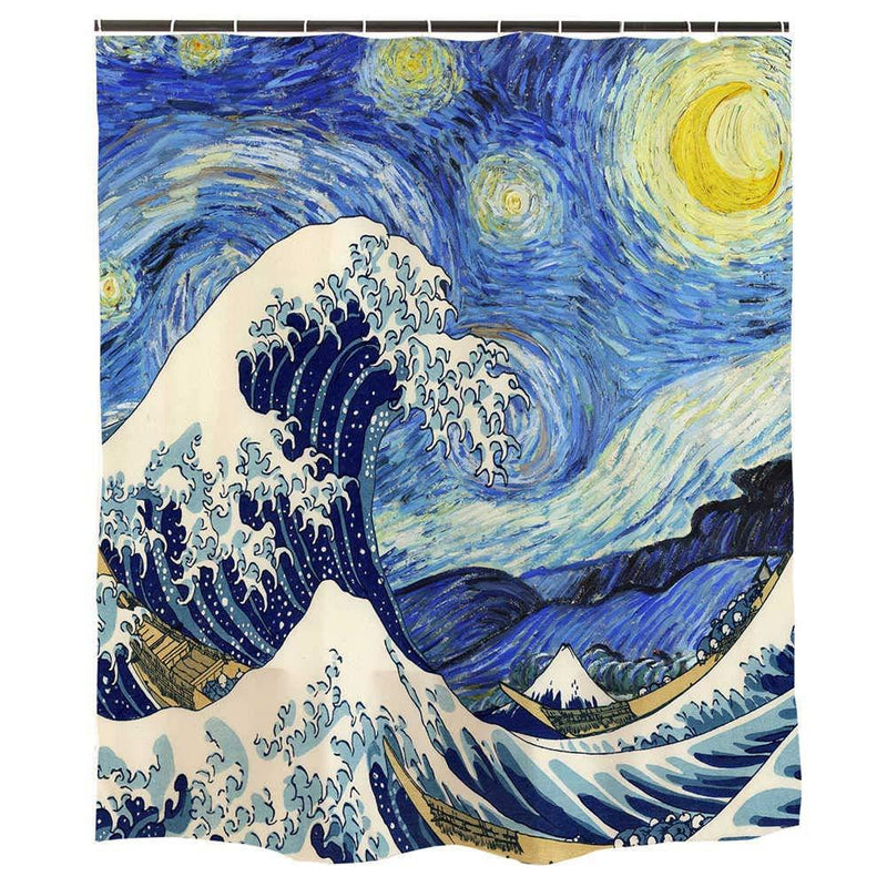 Ofat Home Starry Night Shower Curtain for Bathroom with Hooks, Van Gogh Stars Art Decorative Long Cloth Fabric Shower Curtain Bath Decorations - 72Wx72L, Blue 90gsm 72x72 in - NewNest Australia