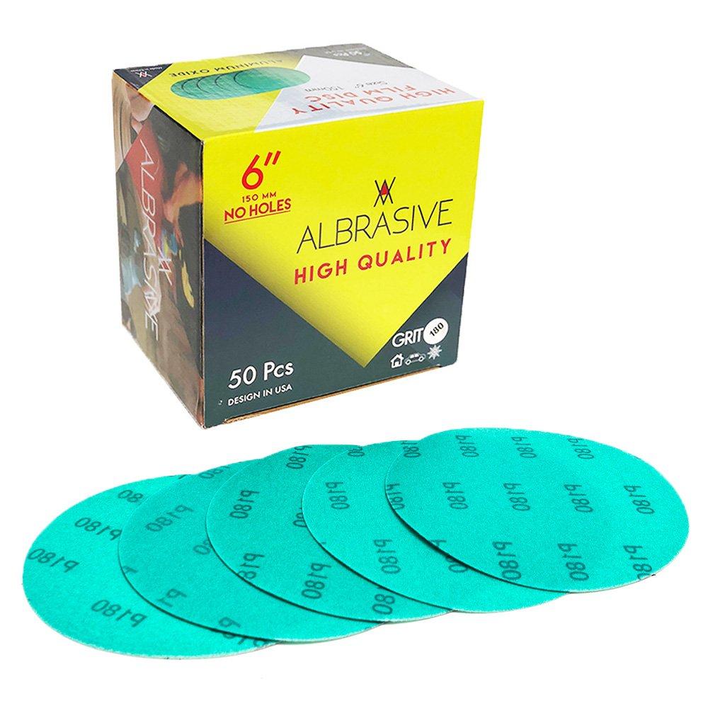 ALbrasives Premium Quality Hook Loop Sanding Discs 6 Inch No Holes, 50 Pack, Made of Aluminum Oxide, Green Film (P180 Grit) 180 Grit - NewNest Australia