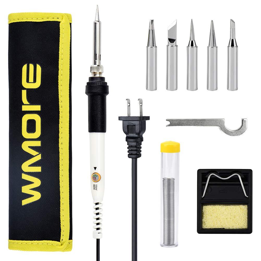 Wmore Soldering Iron Kit Welding Tools, 110V 20W to 60W Adjustable Temperature Soldering Iron, 1xSolder Wire, 5xSoldering Tips, 1xSoldering Stand, Perfect for DIY Soldering Project - NewNest Australia