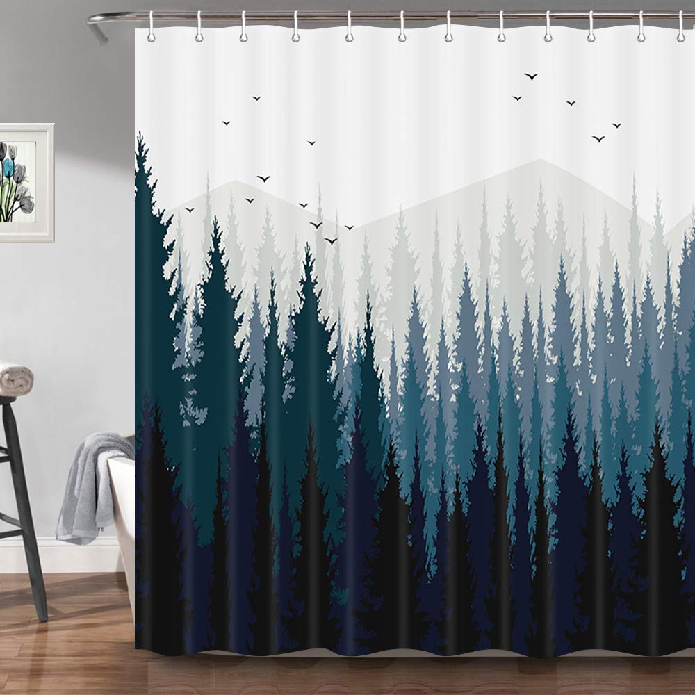 JAWO ZIXCOS Rustic Scenery Shower Curtain, Black Forest Fog Bird Mountain, Polyester Fabric Waterproof Shower Curtain Bathroom, 69X70in, Shower Curtains Hooks Included … 69"W*70"H - NewNest Australia