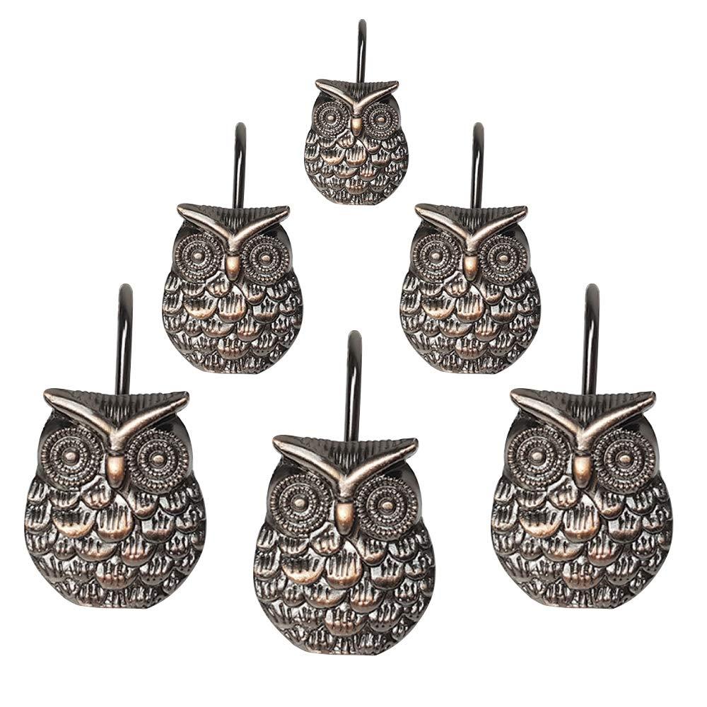 Shower Curtain Rings Hooks Bathroom Home Shower Decorative Rod Rustproof Metal Clips Owl Style (12Set / Pack) Brown - NewNest Australia