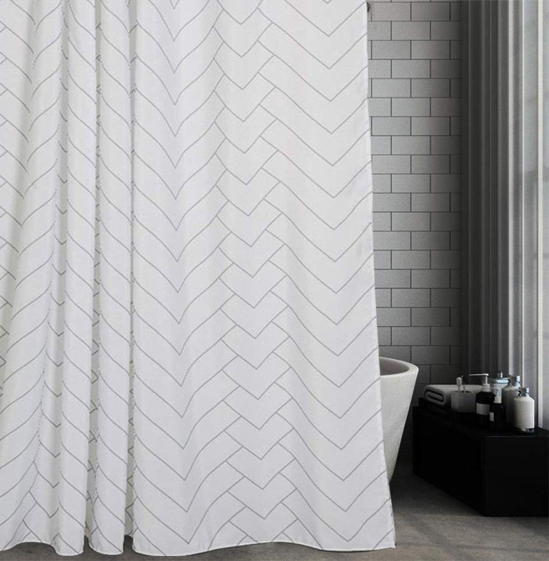 Chic D White Grey Striped Chevron Pattern 84 inch Extra Long Shower Curtains Fabric Polyester Bathroom Curtains Hooks 72" x 84" - NewNest Australia