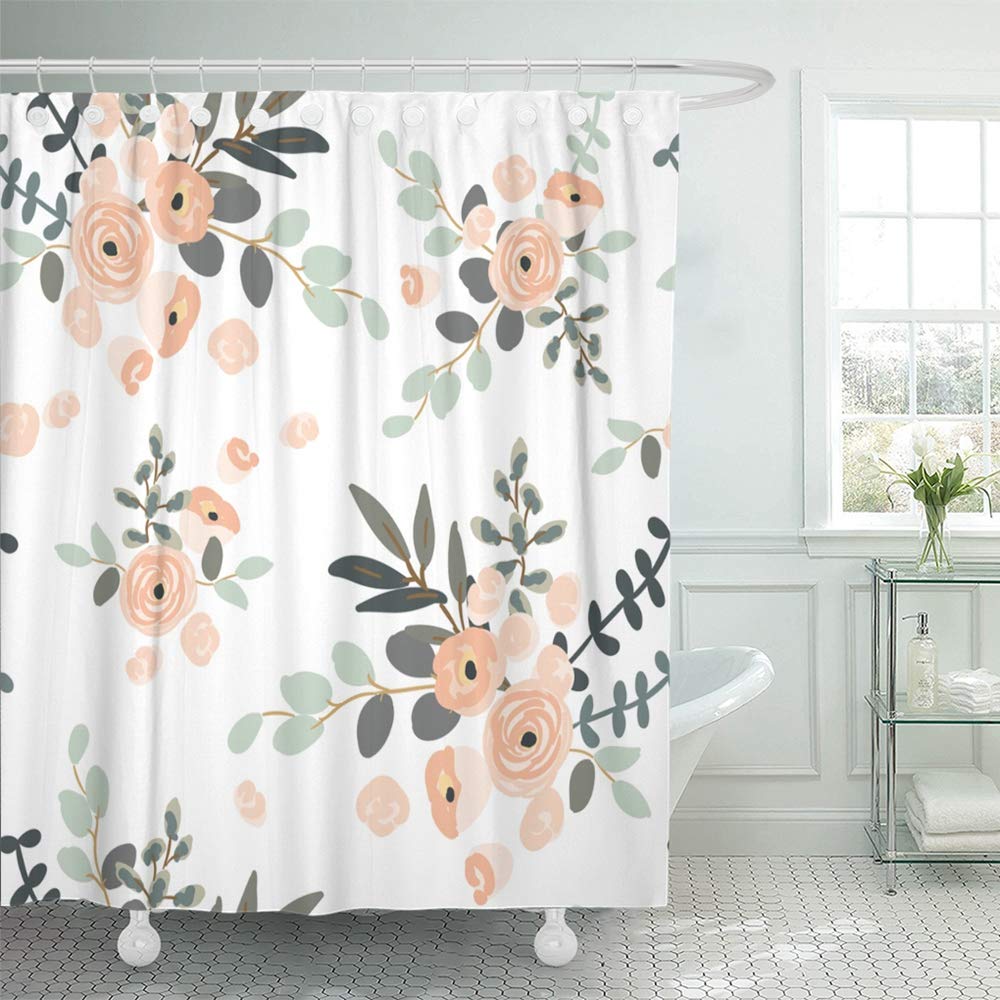 Emvency 72"x78" Shower Curtain Peach Coral Waterproof Blush Pink Floral Bouquets On The White Rose Flowers Exotic Summer Beach Home Decor Polyester Fabric Adjustable Hook Set 72x78 - NewNest Australia