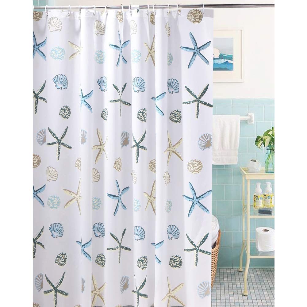 Meiosuns Shower Curtain Eco-Friendly Waterproof Bathroom Curtains Ocean Theme Semi Translucent Shower curtain Liners with Rustproof Grommets and Curtain Hooks (Starfish and Seashells, 48'' x 78'') - NewNest Australia