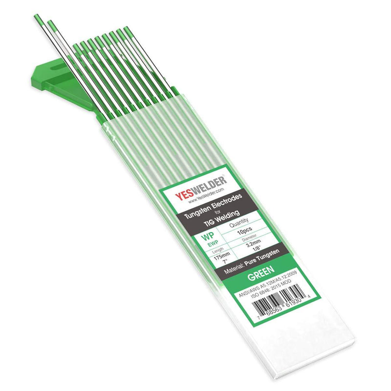 TIG Welding Tungsten Electrode Pure Tungsten 1/8" x 7" (Green, EWP) 10-pk YESWELDER 1/8" - NewNest Australia